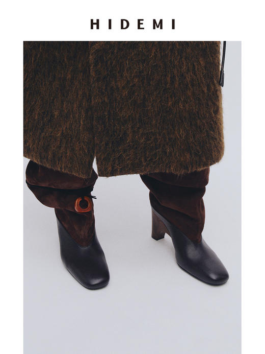HIDEMI 羊麂皮拼接异形跟设计感堆堆靴长靴 商品图5