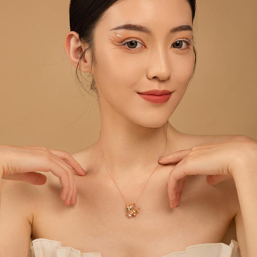 [醒狮系列] 18K玫瑰金镶嵌钻石祖母绿项链#醒醒 商品图2