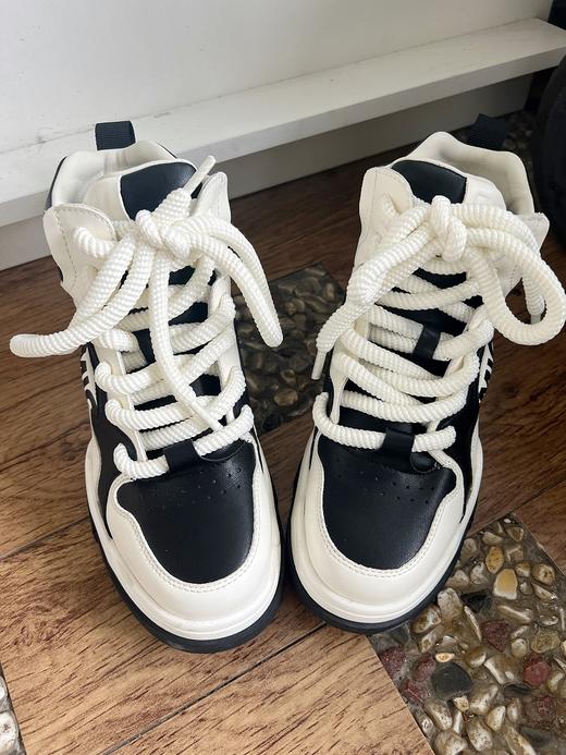 MIO米奥机能鞋头中跟系带高帮鞋学院风时尚运动黑白休闲鞋女鞋M235683995 商品图2