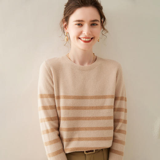 丁摩 35%山羊绒衫圆领条纹羊毛衫衫保暖可外穿针织打底衫NZ-627 商品图3
