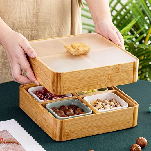 木制干果盒新中式家用创意分格带盖糖零食瓜子多层收纳盒防潮客厅 商品图4