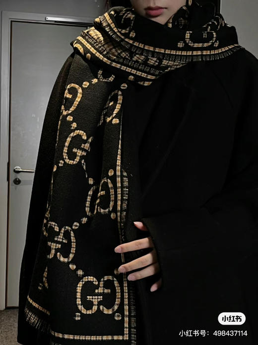 Gucci格纹围巾-黑棕 商品图2