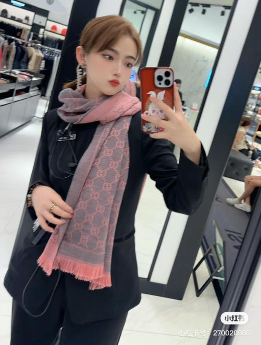 Gucci围巾-灰粉色 商品图7