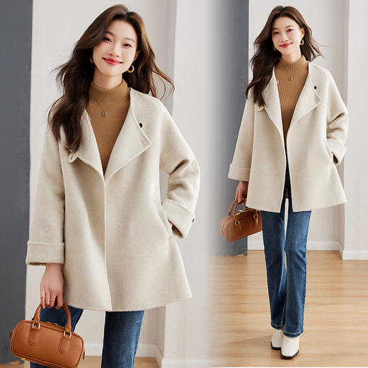 冬季新款，低领纯手工双面羊毛呢风衣系腰带大衣HR-SLYY9229 商品图2