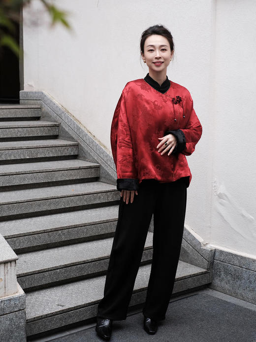 盛唐牡丹 |冠乐绉偏襟花扣夹棉外套 商品图3