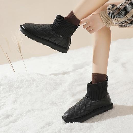 ZHR衍缝格纹保暖雪地靴女2023冬季新款韩版长绒柔软舒适女靴百搭 商品图3