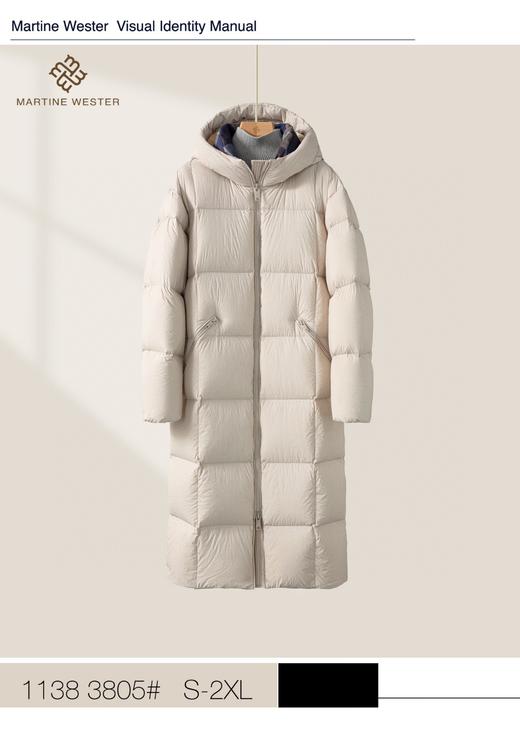 Martine Wester 女款 超轻超柔面里同料加长款连帽鹅绒服 茧型宽松加长款鹅绒服11383805 商品图1