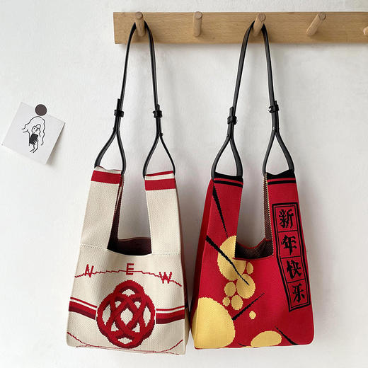 【可盐可甜❗️圣诞针织包包】圣诞新年礼物 针织包包女 韩版百搭 出街红色手提包腋下包托特包女包三八妇女节新年礼盒年货礼盒 商品图2