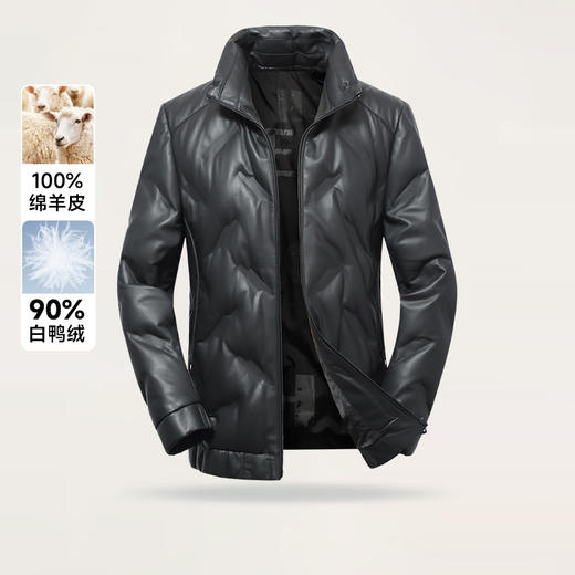 【真皮羽绒服】大依优型大码皮衣白鸭绒绵羊皮大码皮衣立领休闲加肥加大外套大号男皮草 商品图0