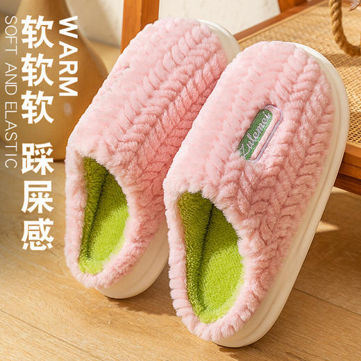 「五色可选！厚底加绒款」棉拖鞋男士冬季踩屎感家用室内家居防滑保暖厚底毛毛绒拖鞋男居家 商品图2