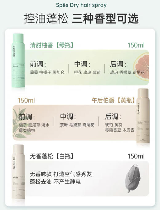 Spes免洗蓬松干发喷雾空气感高颅顶疗愈喷雾三支装「冬天懒人不洗头身上」 商品图1