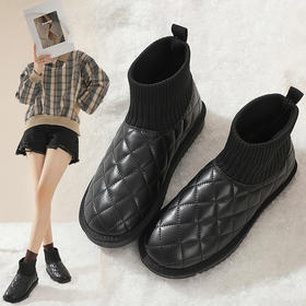 ZHR衍缝格纹保暖雪地靴女2023冬季新款韩版长绒柔软舒适女靴百搭