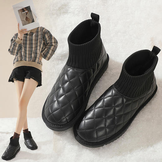 ZHR衍缝格纹保暖雪地靴女2023冬季新款韩版长绒柔软舒适女靴百搭 商品图0