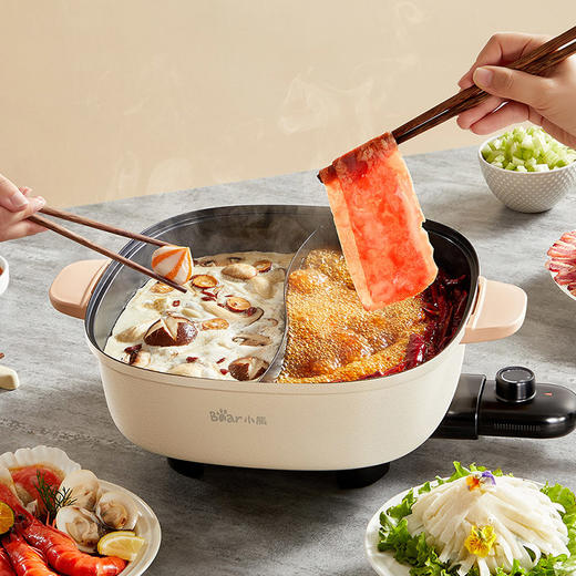【小程序】小熊(Bear)鸳鸯锅 电火锅 多用途锅 电煮锅 多功能锅一体家用电热锅料理涮肉锅火锅锅具 米白色鸳鸯锅DHG-D60F1 6L 商品图7