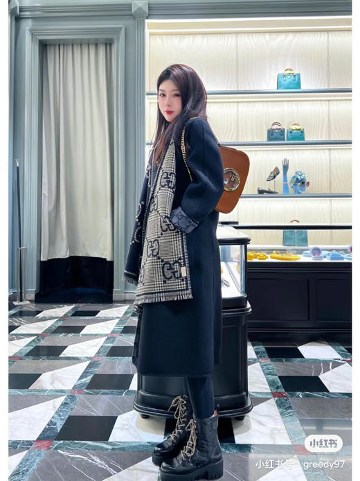 Gucci格纹围巾-黑绿 商品图2