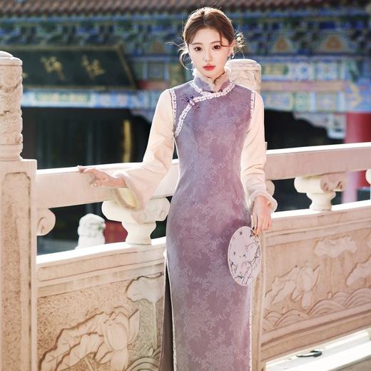 保暖舒适，冬季新款毛绒领复古民国风毛呢倒大袖旗袍YG-2340 商品图1