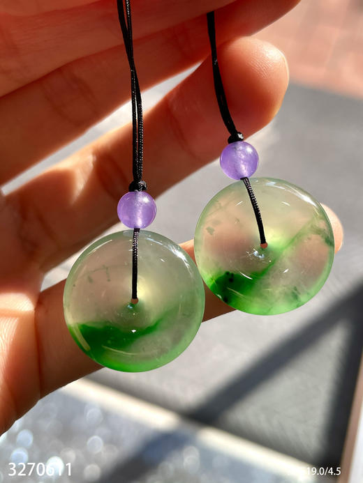 玻璃种飘翠平安扣一对【3270611】具体价格微信咨询 商品图2