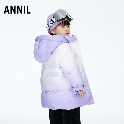 ☆【实体店同款】女童渐变防风防水防油80%鹅绒中长款羽绒服收腰派克服版型2023年冬季新款安奈儿童装XG345642 商品图2