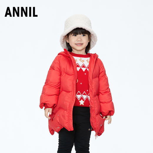 【实体店同款】女童暖氧吧发热小A型波浪下摆75%鸭绒中长款羽绒服2023年冬季新款安奈儿童装XG345647 商品图0