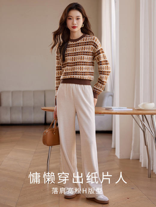 【年终特卖】熙世界美拉德慵懒风复古格子毛衣女秋冬时尚洋气针织衫2025年新款 商品图2
