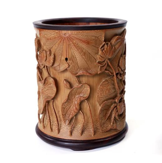 和谐(荷蟹)°竹笔筒镶口底13*15.5cm 商品图6