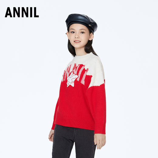 【实体店同款】女童俏皮可爱柔软圆领针织衫2023年冬季新款安奈儿童装AG344744 商品图1
