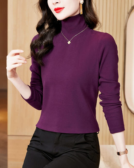 简约百搭，新款纯色澳绒高领加厚长袖T恤保暖内搭打底衫KQL-E37M2756 商品图2