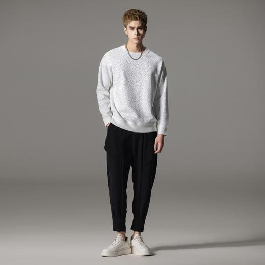 PINLI品立秋季新款男士休闲圆领烫钻套头卫衣上衣BG233109038 商品图2