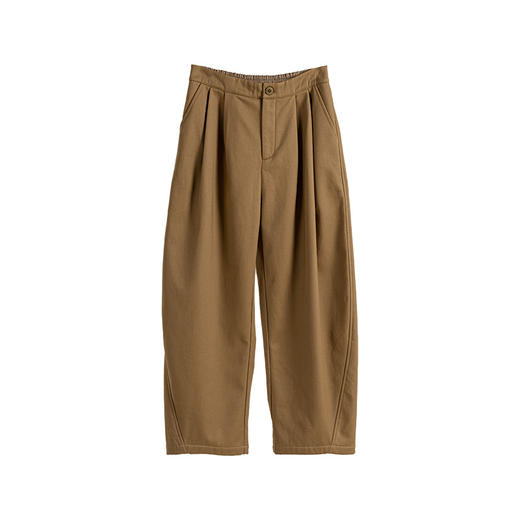 绽放830朵/卡其色设计感弯刀廓形加绒加厚双压褶插袋斜纹棉休闲裤 商品图3