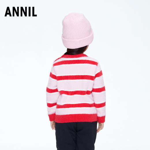 【实体店同款】女童萌趣小兔毛绒条纹圆领针织衫2023年冬季新款安奈儿童装XG344757 商品图2