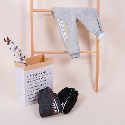 贝贝怡儿童加绒加厚运动裤男童冬季保暖休闲长裤宽松中大童裤子214K2262
 商品图2