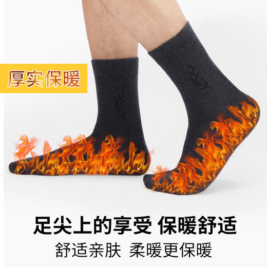 洁丽雅3双装长筒男袜美丽奴羊毛长筒男袜纯色简约防寒保暖袜子男 商品图7