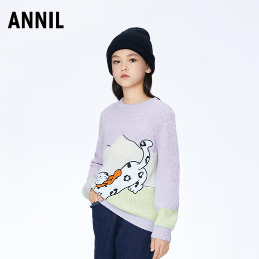 ☆【实体店同款】女童萌趣中领针织衫毛衣2023年冬季新款安奈儿童装AG344738 商品图1