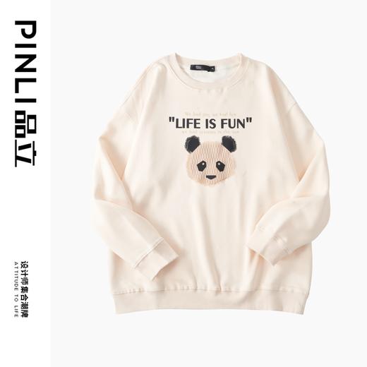 PINLI品立秋冬新款男士熊猫贴布压胶字母烫画圆领套头卫衣潮BG233109037 商品图3