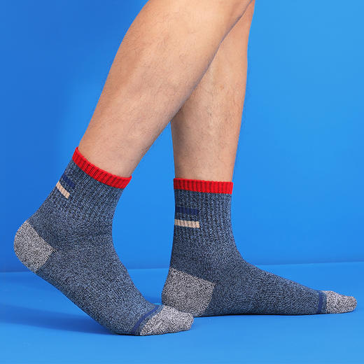 洁丽雅5双装男士中筒袜纯棉运动风亲肤舒适吸湿排汗新疆棉袜子男 商品图8