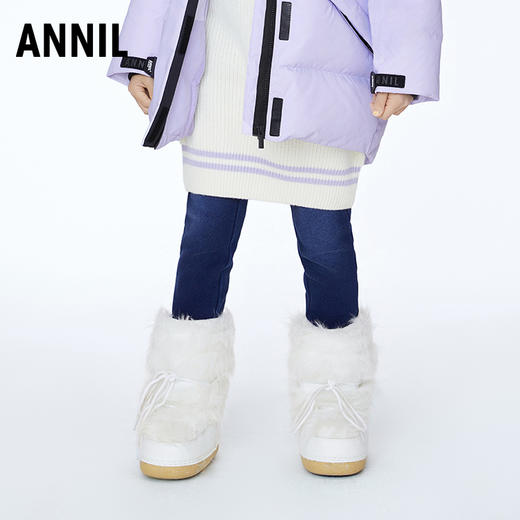 ☆【实体店同款】女童高弹保暖加绒全腰针织牛仔长裤2023年冬季新款安奈儿童装AG346778 商品图0