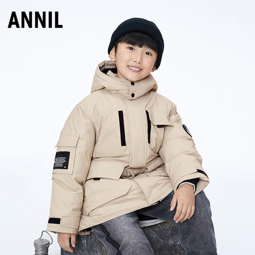 【实体店同款】男童85%鸭绒户外露营风多口袋工装防风长款羽绒服2023年冬季新款安奈儿童装AB345583 商品图2