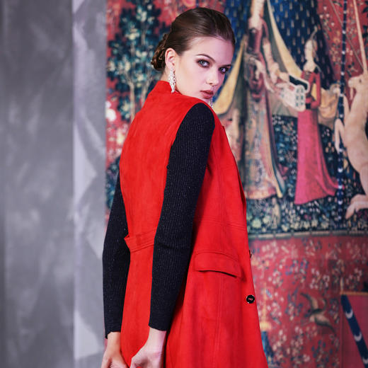 【伯妮斯茵】鹿皮绒合身无弹翻领风衣--仕女与独角兽的乌托邦--《因汉而生--哥特》3D6243 商品图2