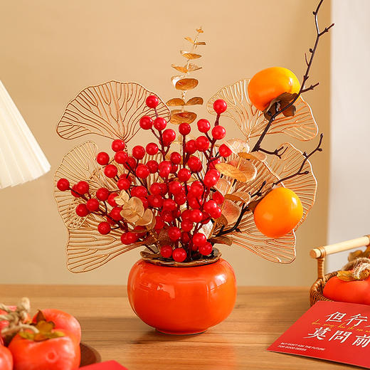 【柿柿如意❗️马年限定装饰摆件】柿子罐盆栽 装饰柿子陶瓷罐摆件 新居新房搬家仪式布置用礼品乔迁之喜新年礼盒年货礼盒 商品图2