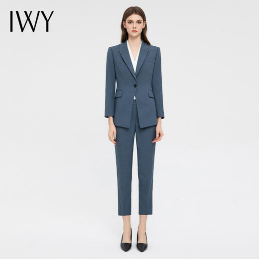 IWY/气质雾霾蓝西装套装女时尚干练总裁正装秋冬长袖商务工作服C13318+P13318 商品图0