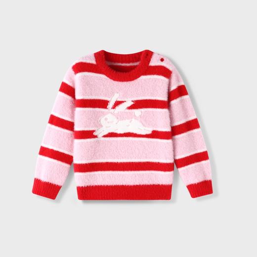 【实体店同款】女童萌趣小兔毛绒条纹圆领针织衫2023年冬季新款安奈儿童装XG344757 商品图3