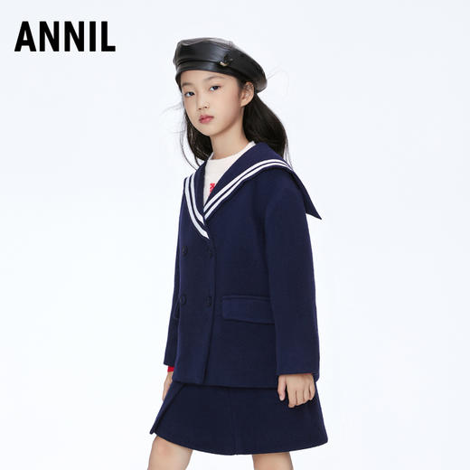 【实体店同款】女童甜美毛呢海军领针织外套2023年冬季新款安奈儿童装AG345625 商品图1