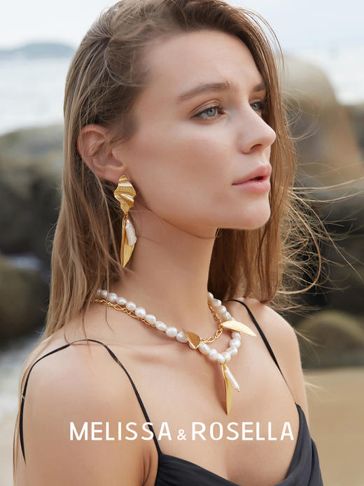 双层链条天然珍珠叶子项链 商品图3