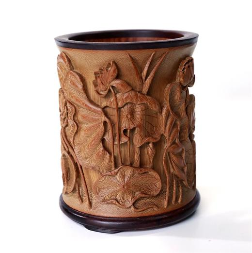 和谐(荷蟹)°竹笔筒镶口底13*15.5cm 商品图2