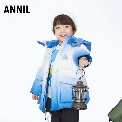 【实体店同款】男童时尚渐变85%鸭绒中长款羽绒服可脱卸帽子2023年冬季新款安奈儿童装XB345668 商品图0