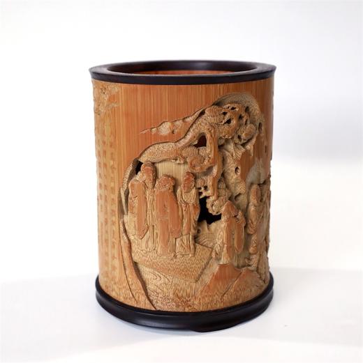 镂雕西园雅集°竹雕笔筒13x16.5cm 商品图1