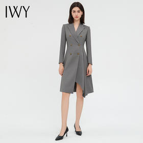 IWY/灰色西装连衣裙女双排扣设计感售楼部前台工作服商务正装Q13326