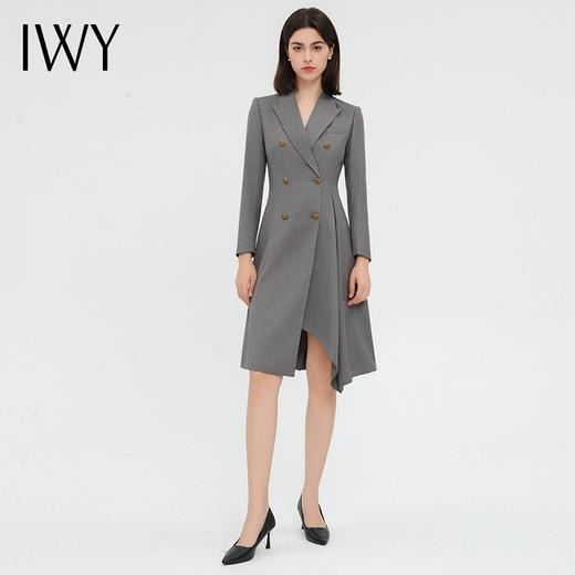 IWY/灰色西装连衣裙女双排扣设计感售楼部前台工作服商务正装Q13326 商品图0