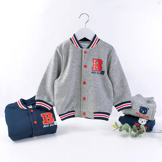 贝贝怡秋冬装男孩儿童休闲运动韩版棒球服长袖外套套装213T2339 商品图2