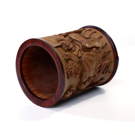 和谐(荷蟹)°竹笔筒镶口底13*15.5cm 商品图7